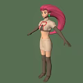 Pink Haired Character in White Top R White Skirt Black Gloves Brown Boots Green Background