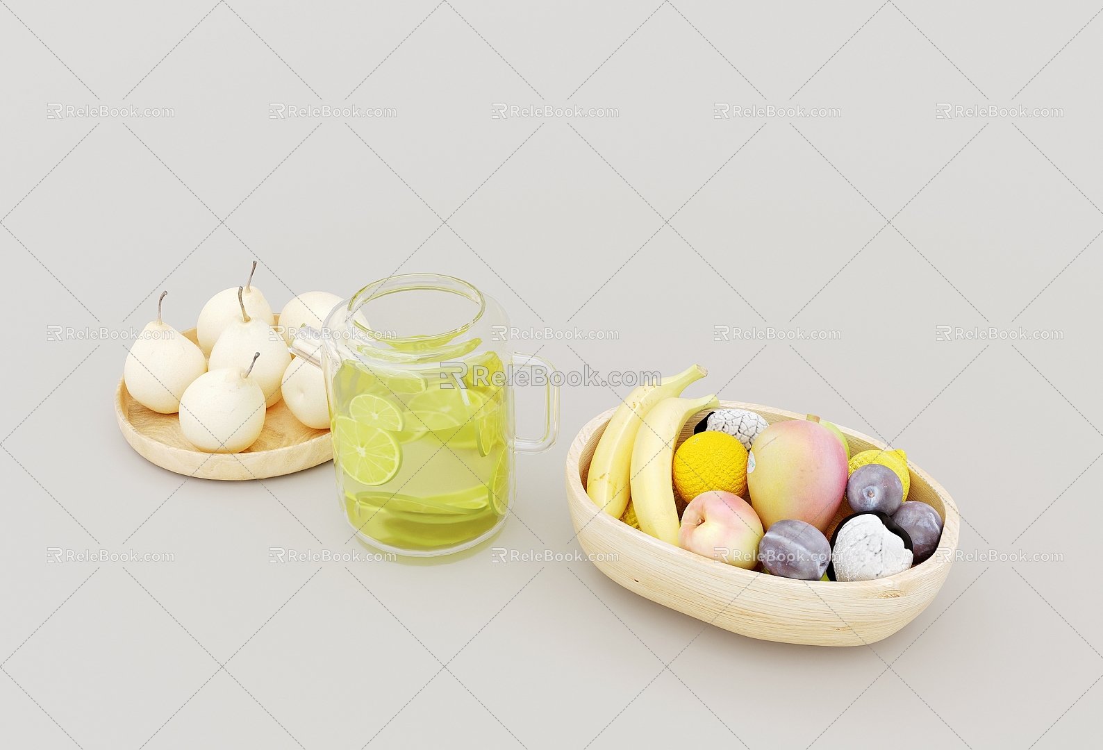 Modern fruit fruit tray banana pear apple orange fruit combination lemonade 3d model