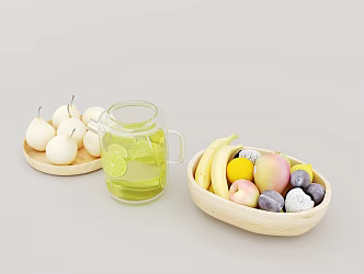 Modern fruit tray banana pear apple orange fruit combination lemonade 3d model