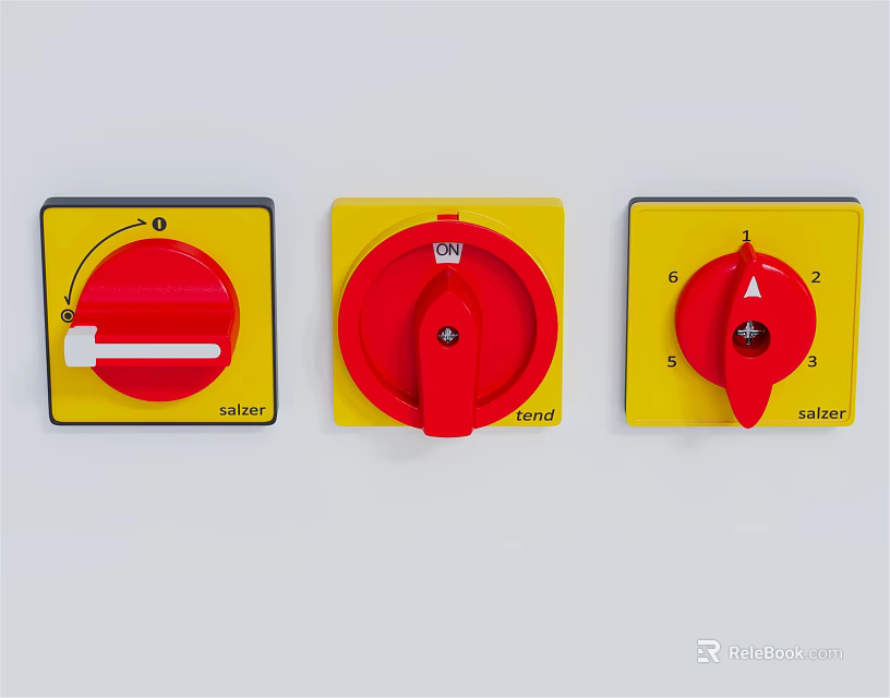 Fire Safety Equipment With Three Yellow Panels Red Control Knobs And Labels 3d model