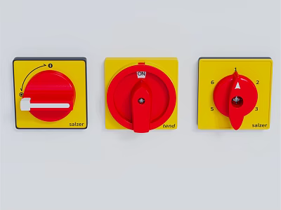 Fire Safety Equipment With Three Yellow Panels Red Control Knobs And Labels 3d model