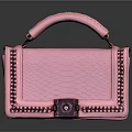 Stylish Pink Snakeskin Texture Handbag With Studded Trim Top Handle And Secure Lock Closure