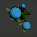 Green Plant With Curved Stems Two Blue Glowing Buds And Green Base On Gray Background