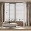 Elegant Beige Curtains In Modern Living Room With Window Blinds And Cozy Seating