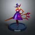 Game Movie Character Witch With Purple Dress Blonde Hair And Red Spiked Staff On Base