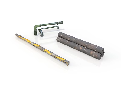Industrial Equipment Set With Metal Pipes Faucet Rolled Tubes And Striped Rod 3d model