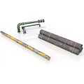 Industrial Equipment Set With Metal Pipes Faucet Rolled Tubes And Striped Rod