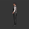 Man In Formal Attire White Shirt Suit Vest Tie With Arms Extended On Gray Background
