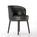Modern Black Leather Single Chair With Curved Backrest And Slim Legs