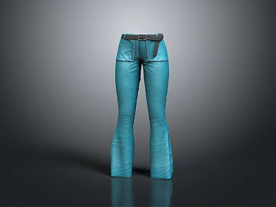 Stylish High Waist Blue Flare Pants With Belt For Casual Fashion Wear 3d model