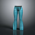 Stylish High Waist Blue Flare Pants With Belt For Casual Fashion Wear
