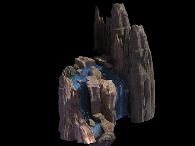 Scenic Garden Landscape With Natural Rock Waterfall And Flowing Stream Design 3d model