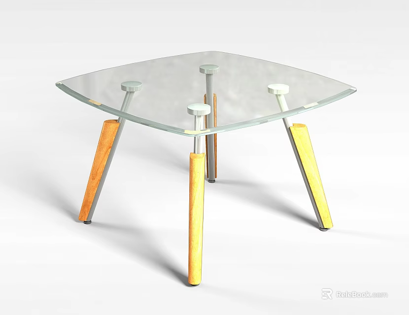 Modern Coffee Table with Glass Top and Yellow Silver Legs Contemporary Design 3d model 