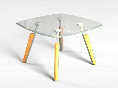 Modern Coffee Table with Glass Top and Yellow Silver Legs Contemporary Design 3d model