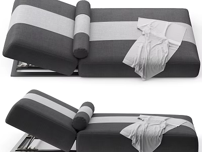 Modern Lounge Chair with Gray and White Stripes Rolled Cushion Draped Cloth and Metal Frame 3d model