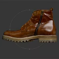 Brown Leather Lace Up Boots With Side Zipper And Thick Rubber Sole Casual Style