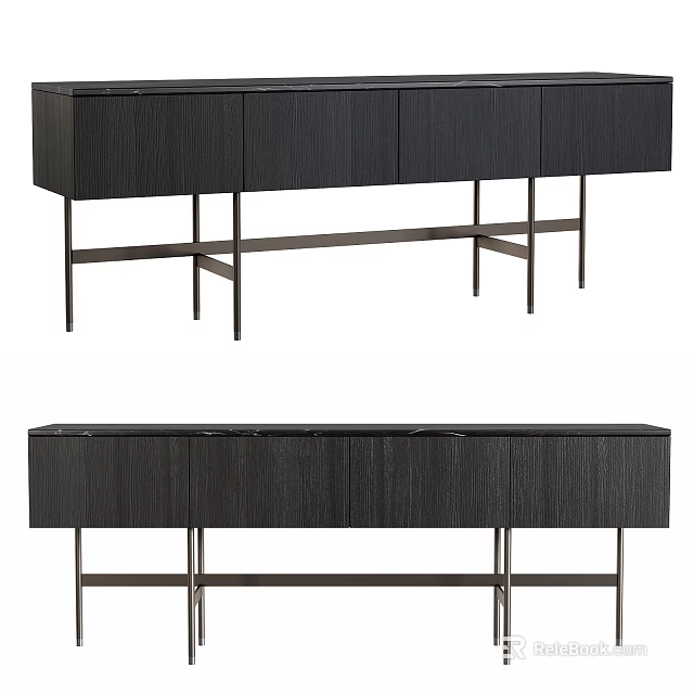Modern Black Wooden Entryway Console Side Cabinet With Metal Frame And Storage Compartments 3d model 