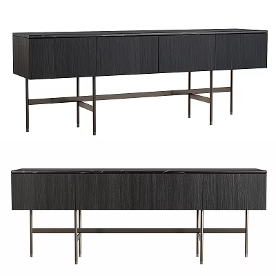 Modern Black Wooden Entryway Console Side Cabinet With Metal Frame And Storage Compartments 3d model