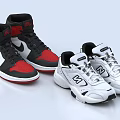 Stylish High Top Red Black And Low Top White Shoes With Classic Logo Details