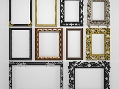 Stylish Mirror Frames Featuring Ornate And Modern Designs In Gold Black Brown Colors 3d model