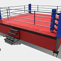 Professional Boxing Ring Design With Red Platform Blue Corner Posts And Ropes 3d model