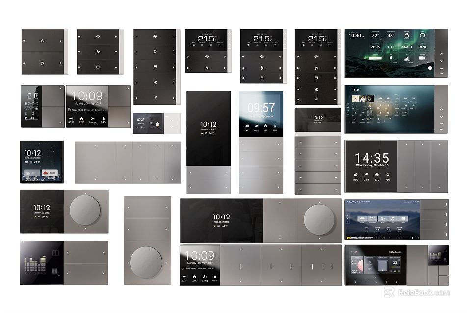 Sleek Modern Switch Panels With Digital Displays Round Buttons And Various Styles 3d model 