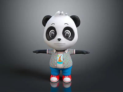 Cute Panda Doll With Open Arms Wearing Colorful T Shirt Blue Pants Red Shoes 3d model