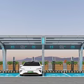 Commercial EV Charging Station with Canopy Multiple Charging Piles White Car and Green Plants