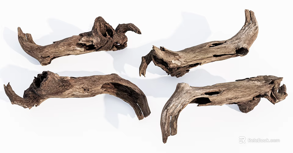 Natural Stone And Wood Decorative Elements With Organic Shapes And Textures 3d model 