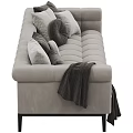 Light Gray Multi Seater Sofa With Tufted Design Pillows Throw Blanket And Black Legs