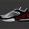 Stylish Nike White Sneakers With Black Red Stripes And Air Max Sole Logo