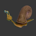 3D Cartoon Snail Model With Big Colorful Eyes Brown Spiral Shell And Orange Body