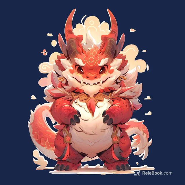 Chinese Style Red Dragon Wall Decor with Cloud Patterns and Cartoon Design 3d model 