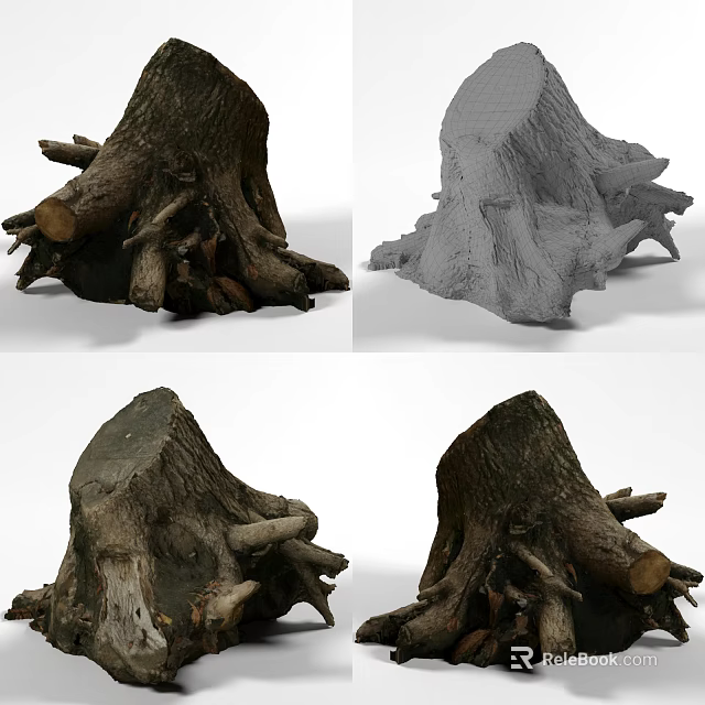 Natural Stone Wood Tree Stump Design With Detailed Texture And 3D Model Views 3d model 