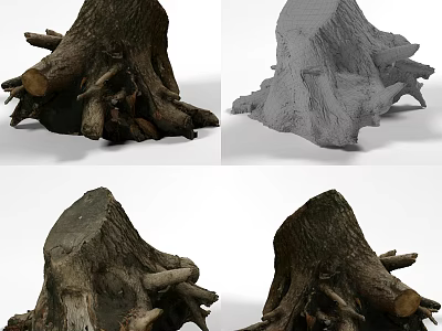 Natural Stone Wood Tree Stump Design With Detailed Texture And 3D Model Views 3d model