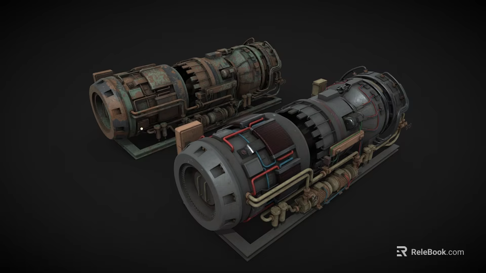 Large Industrial Equipment With Metal Structure Pipes Cables Gear Components And Rustic Finish 3d model 