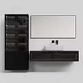 Modern Bathroom Vanity With White Washbasin Large Mirror Above Black Cabinet