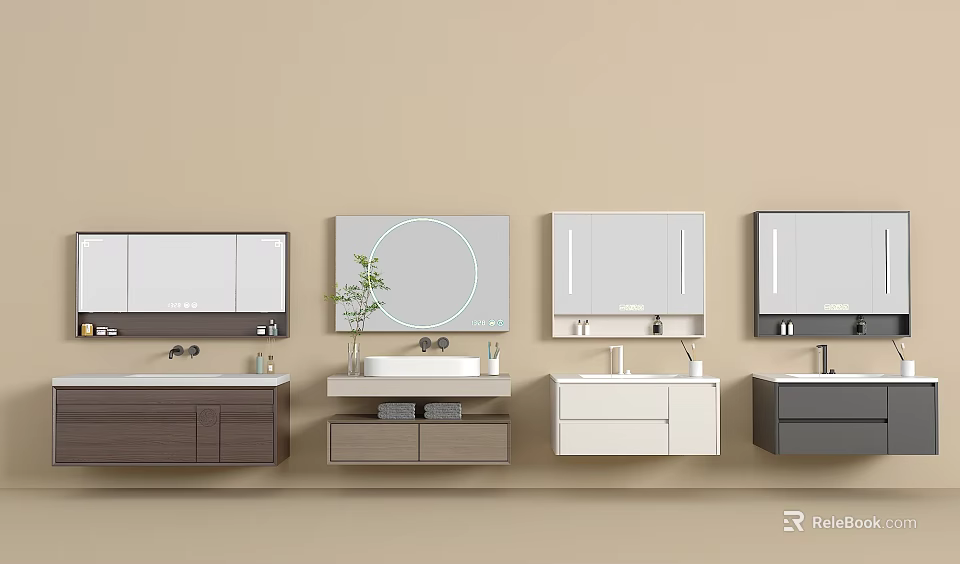 Various Modern Bathroom Vanity Sets With Mirrors Sinks And Cabinets 3d model