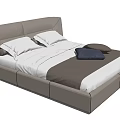 Modern Double Bed With Gray Upholstered Headboard White Bedding And Dark Cushion 3d model