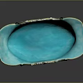 Decorative Carved Ceramic Sculpture With Turquoise Blue Top Brown Orange Patterns And Ornate White Base