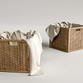 Two Wicker Storage Baskets with White Cloth Inside for Home Organization