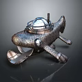 Metallic Vintage Submarine Model With Dome Window Shiny Surface And Propeller