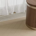 Round Walnut Wooden Bedside Table With Gold Accents And Drawer