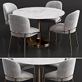 Elegant Modern Dining Table Set With Marble Top Gray Fabric Chairs And Brass Legs