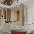 Luxury Beauty Hair Salon Interior With Reception Desk Green Sofa Chandelier And Decorative Wall