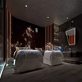 Luxury Spa Sauna Interior Design With Massage Beds Decorative Plants And Ambient Lighting