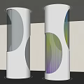 Pair of Modern Curved White Columns With Rainbow Light Streaks And Illuminated Base