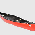 Red Canoe With Wooden Seats And Black Trim For Water Activities