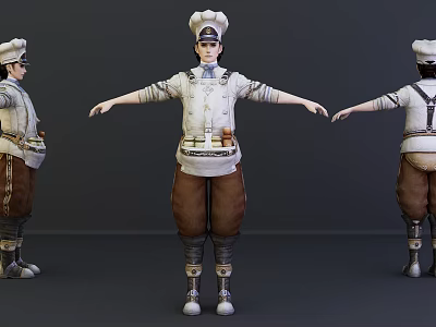 Game and Movie Character Three Angles View Chef Uniform with Apron and Boots 3d model