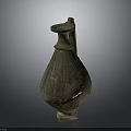 Ancient Worn Carved Ceramic Jug With Handle And Textured Surface Details
